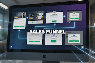 systeme io sales funnels, course setup landing pages, email flows, upsell setups