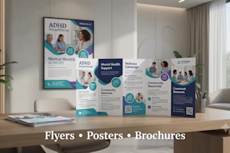 design professional adhd awareness flyer, mental health poster and brochure
