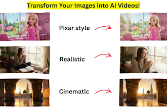 create realistic ai image to video, pixar style animation and ai story