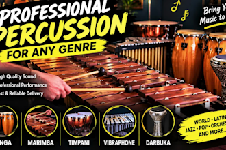 record percussion, conga marimba, timpani, vibraphone and darbuka for you
