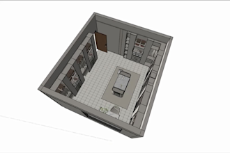 design walk in closet and millwork cabinets with 2d floor plan, 3d model, render