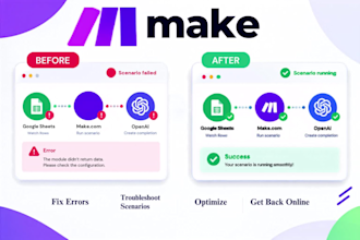 fix makecom automation errors and broken scenarios