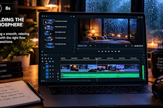 create cozy rain video, black screen heavy rain thunder video with natural sound
