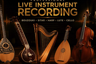 record cinematic bouzouki, sitar, harp, lute and cello tracks for your music