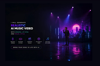 realistic ai music video ai singing, lip sync, visual style cinematic visuals