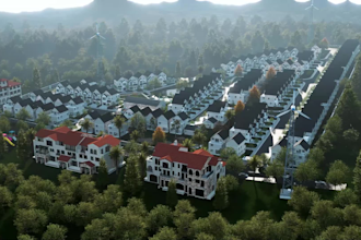 do aerial view, urban design with 3d model rendering