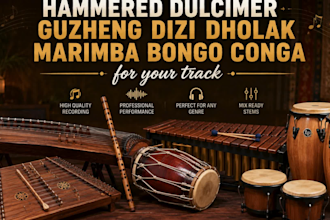 record hammered dulcimer guzheng dizi dholak marimba bongo conga for your track