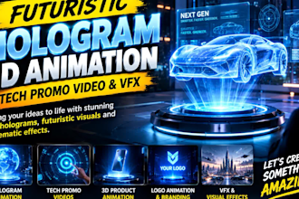 create futuristic hologram 3d animation, tech promo video and vfx