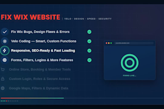 fix wix issues, errors, bugs, velo code, design redesign