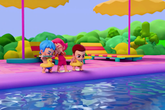 create 2d 3d cartoon animation video, kid learning, kid animation video