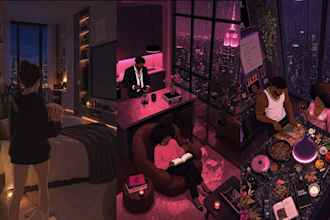 create animated ambience lofi scene cozy easthetic relaxing looping animation