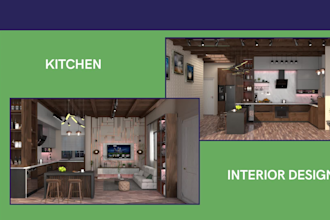 do kitchen, bath and bar interior design with 3d model and 3d visualize