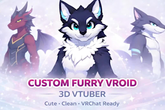 create 3d furry character model for vtuber, anime, 3d rigging or vroid model