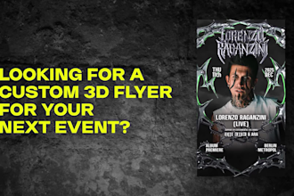 create a 3d animated poster in a techno, hardtechno, rave style