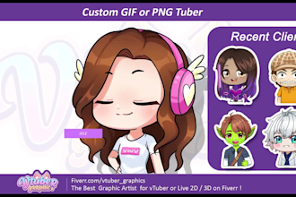 create custom pngtuber or animated giftuber design with cute anime chibi kawaii