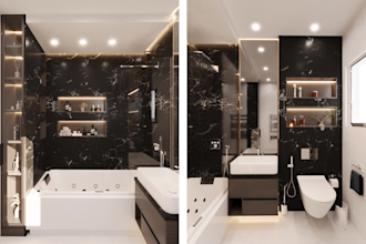 create a functional kitchen or bathroom layout with 3d