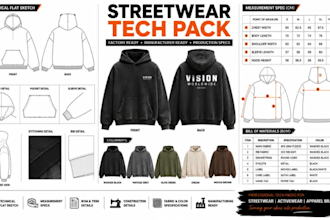 fashion tech pack designer hoodie streetwear sportswear tracksuits flat sketch