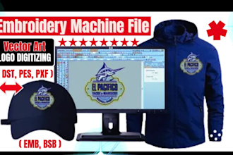 convert your logo to embroidery machine file dst, pes, pxf, ebm and vector art