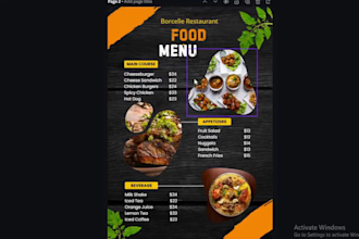 design restaurant menu, cafe menu, qr code menu, digital menu board, flyer logo