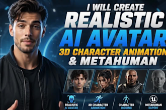 create a realistic ai avatar, 3d character animation and metahuman