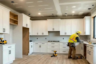 do  time lapse video showcasing epoxy floor installation and interior design