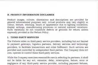 draft terms and condition, privacy policy and return policy