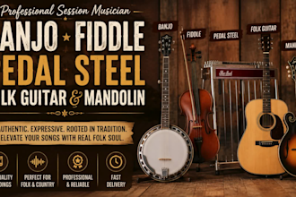 record nashville quality banjo, fiddle, pedal steel, folk guiter and mandolin