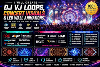 create dj vj loops, concert visuals for roe visual, absen, hap, dxv led walls