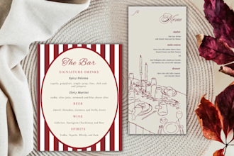 design wedding, bar, theme party, rehearsal dinner menu