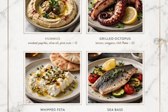 design luxury modern food menu with food photos for upscale restaurant