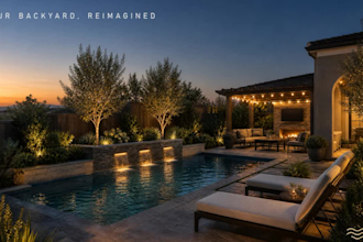 create photorealistic 3d backyard, pool, patio landscape renders for renovation