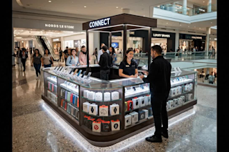 design a 3d cell phone kiosk and mobile accessories store