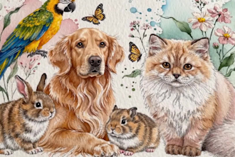 draw cute pet portrait, animal story illustration  watercolor pet art