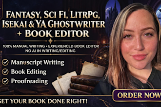 write, rewrite, edit fantasy, litrpg, sci fi, isekai, cultivation and ya books