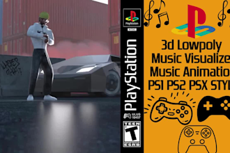 create ps1 ps2 psx style low poly animation for music visualizer, loop animation