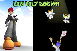model 3d low poly vtuber ps1 ps2 character design, as a low poly vtuber artist