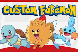 draw custom fakemon or pokemon art anime, pokemon trainer