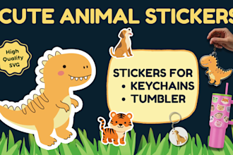 design cute flat animal stickers for keychains and tumblers