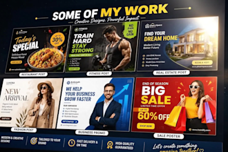 design professional social media posts, banners, and marketing posters