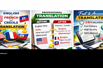 translate english to french, haitian creole fast,  manually