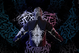 create dark cybersigilism blackwork designs for tattoos and merch