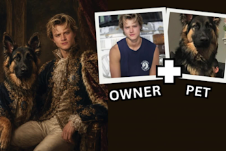 create a custom royal portrait of you and your pet