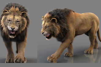 create realistic 3d animal animation, realistic fur and hair, walk cycle, lups