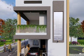 design modern house exterior with realistic 3d rendering