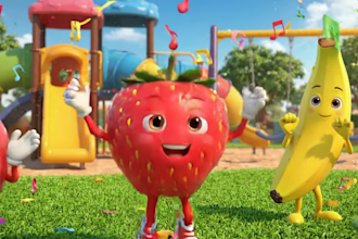 create viral funny ai fruit cartoon animation video for kids and social media