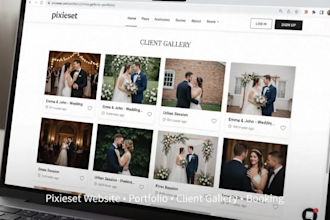 design pixieset photography site portfolio gallery online booking and SEO setup