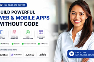 build no code app, flutterflow mvp mobile app developer, adalo, glide, bubble io