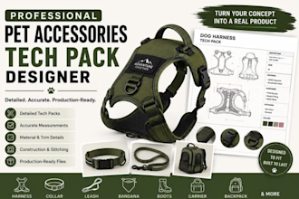 design a dog cat wear pet accessories tech pack and create pet collar leash pet