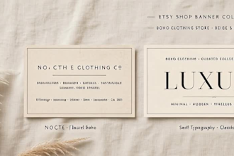 design luxury etsy shop banner logo and boho  clothing store