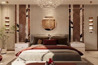 do interior design of living room and bedroom with 3d rendering